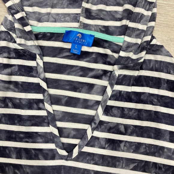 Blue Curl Beachwear Navy Blue Striped Swim Coverup Hooded with 3/4 Sleeves - Picture 3 of 11